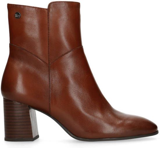 No stress Cognac leren enkellaarsjes met hak - Schoenen.nl
