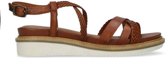 No stress Cognac leren sandalen met gevlochten bandjes