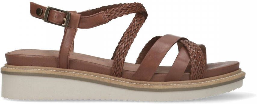 No stress Cognac leren sandalen met gevlochten bandjes