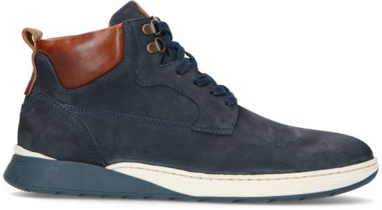 No stress Donkerblauwe hoge sneakers met bruin detail - Schoenen.nl
