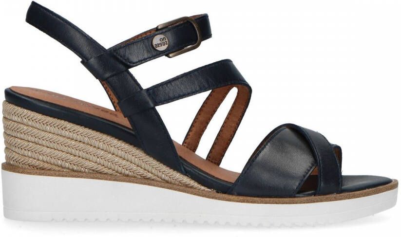 No stress Donkerblauwe leren sandalen met sleehak - Schoenen.nl