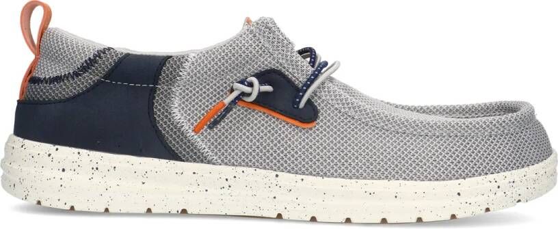 No stress Grijze textiele veterschoenen