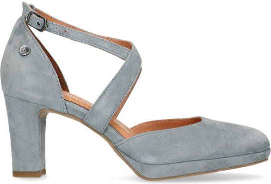 No stress Lichtblauwe suède pumps met gekruiste bandjes - Schoenen.nl