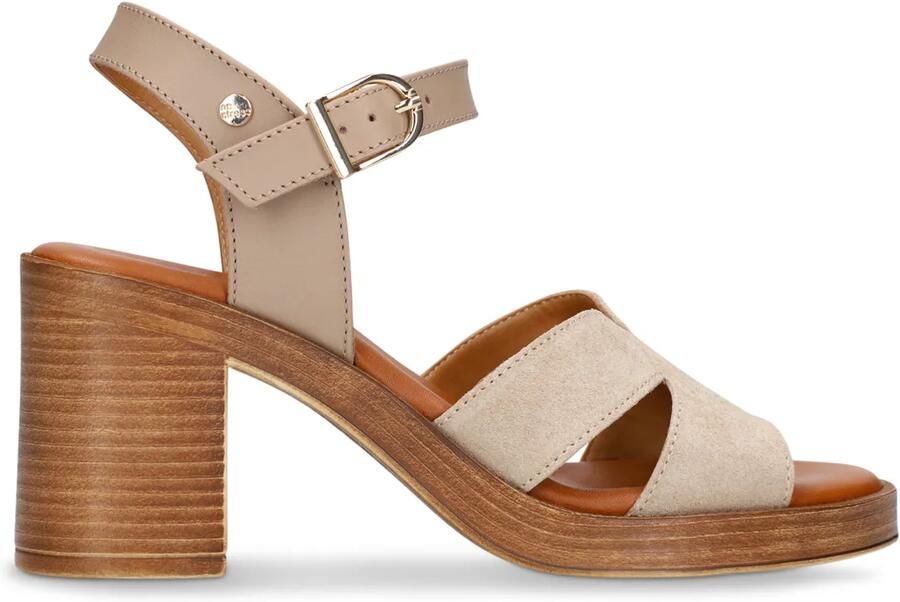No Stress Dames Beige suède sandalen met blokhak - Foto 3