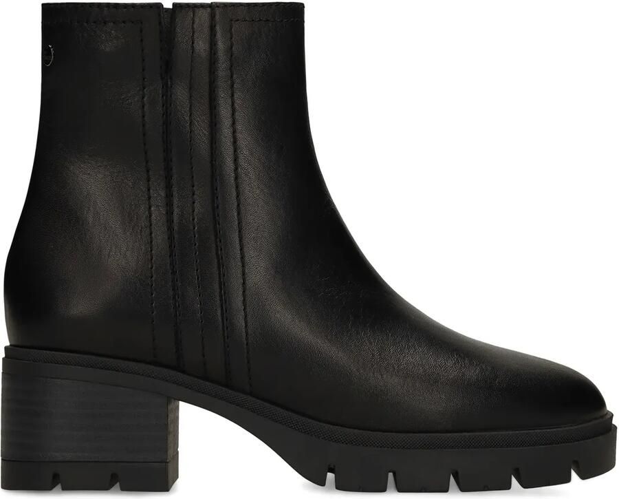 No stress Zwarte leren enkellaarsjes met blokhak