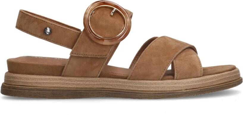 No stress Beige suède plateau sandalen met gesp