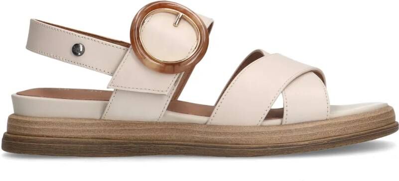 No stress Witte leren plateau sandalen met gesp