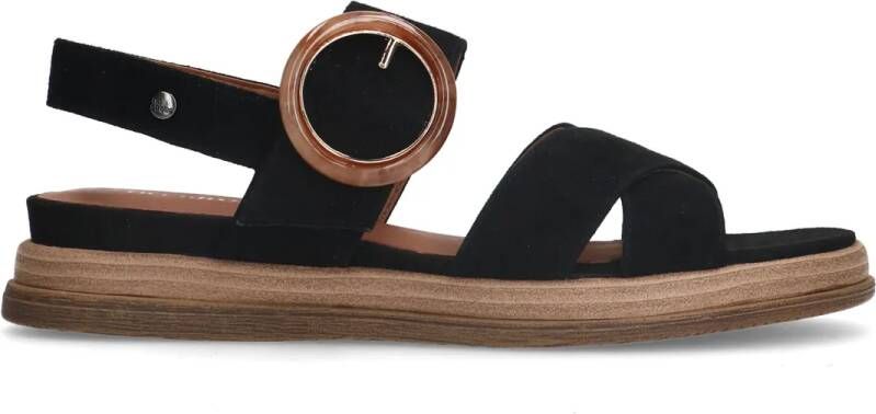 No stress Zwarte leren plateau sandalen met gesp