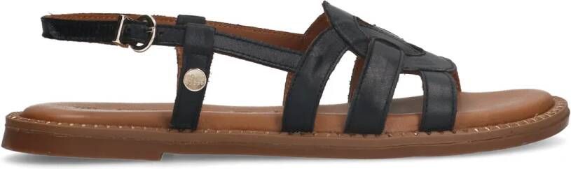 No stress Zwarte leren sandalen met gesp