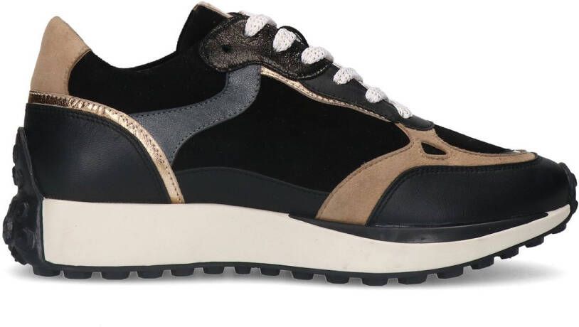 No stress Zwarte leren sneakers met suède details