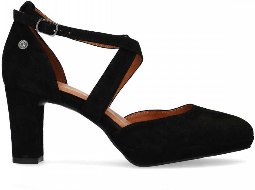 No stress Zwarte suède pumps met enkelbandje - Schoenen.nl