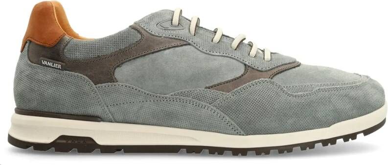 Van lier Grijze suède sneakers met leren details