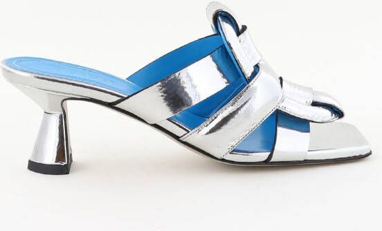 Morobe sandalen Romy 65 iconisch gewatteerd logo met hak zilver