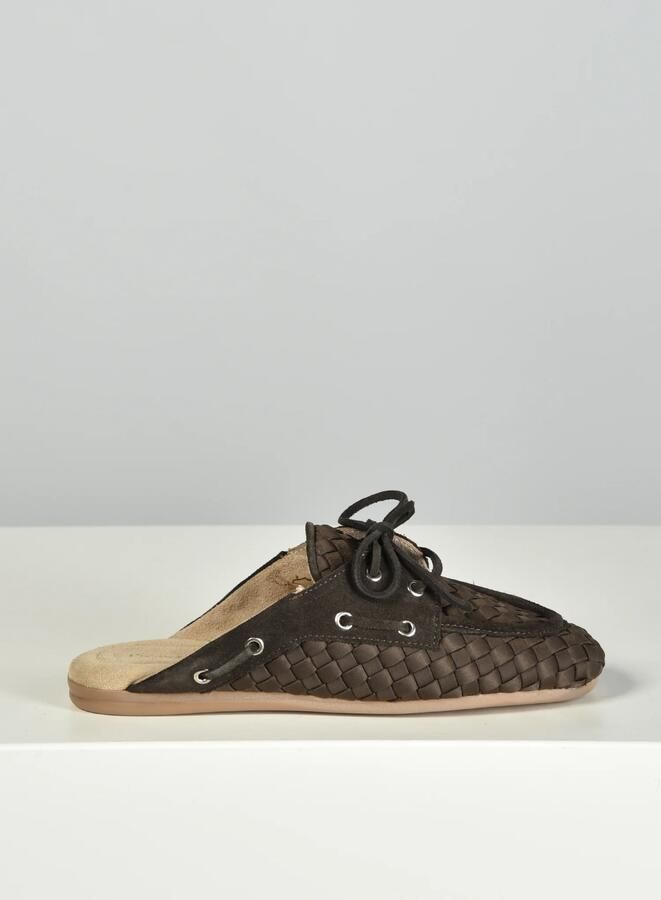 Posa x Marrea boat loafer Mule Woven PW16-201 dark brown
