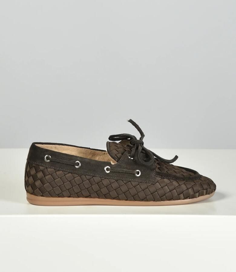 Posa x Marrea boat loafer Woven PW15-201 dark brown