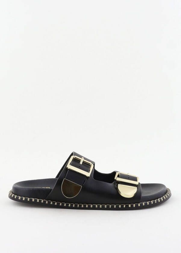 Toral sandalen zwart met gouden gesp