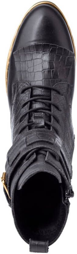 Filipe Shoes Veterlaarsje in modieuze krokolook Zwart