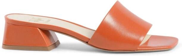 19v69 Italia Oranje Leren Blokhak Sandalen Orange Dames
