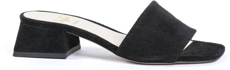 19v69 Italia Zwarte Leren Sandalen met 4cm Hak Black Dames