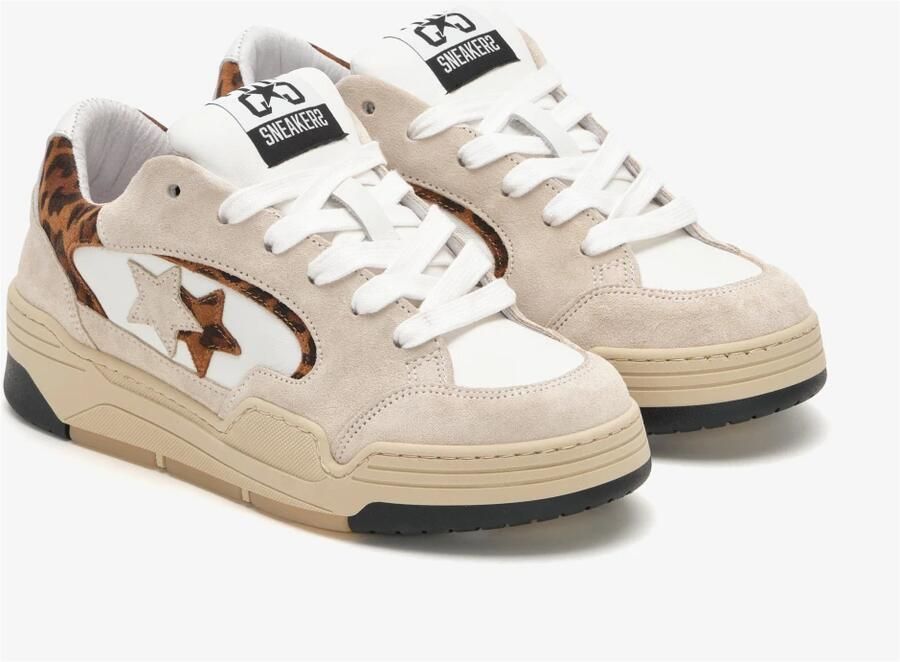 2Star Beige Suède Sneakers met Bordeaux Details