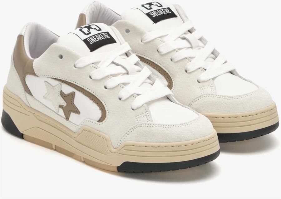 2Star Bruine leren sneakers met suède details