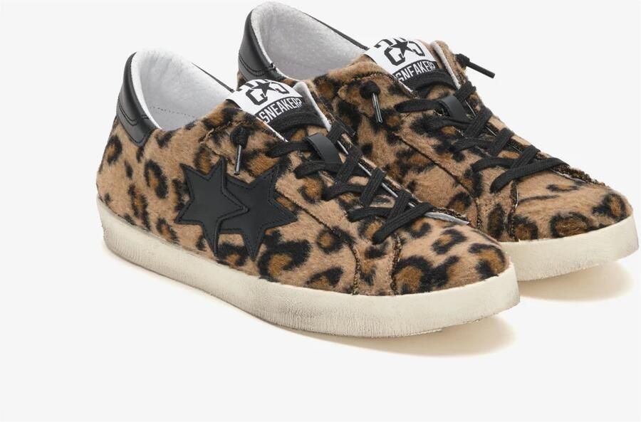 2Star Ecofur Maculato Bruine Sneaker met Zwarte Leren Details