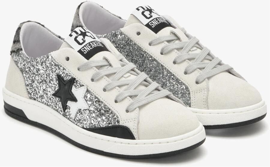 2Star Handgemaakte Italiaanse Sneakers Zilver Wit Luipaard