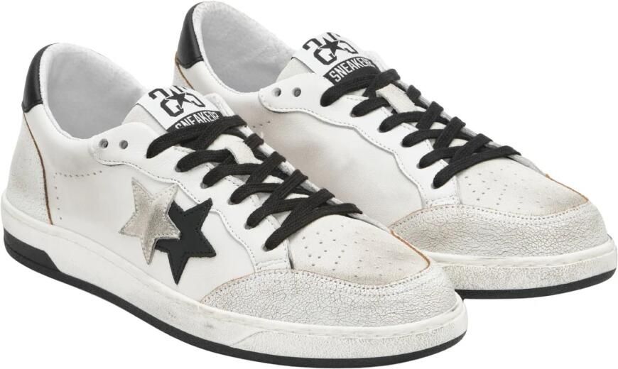 2Star Handgemaakte Italiaanse Leren Sneakers Zwart Wit Vrouwen