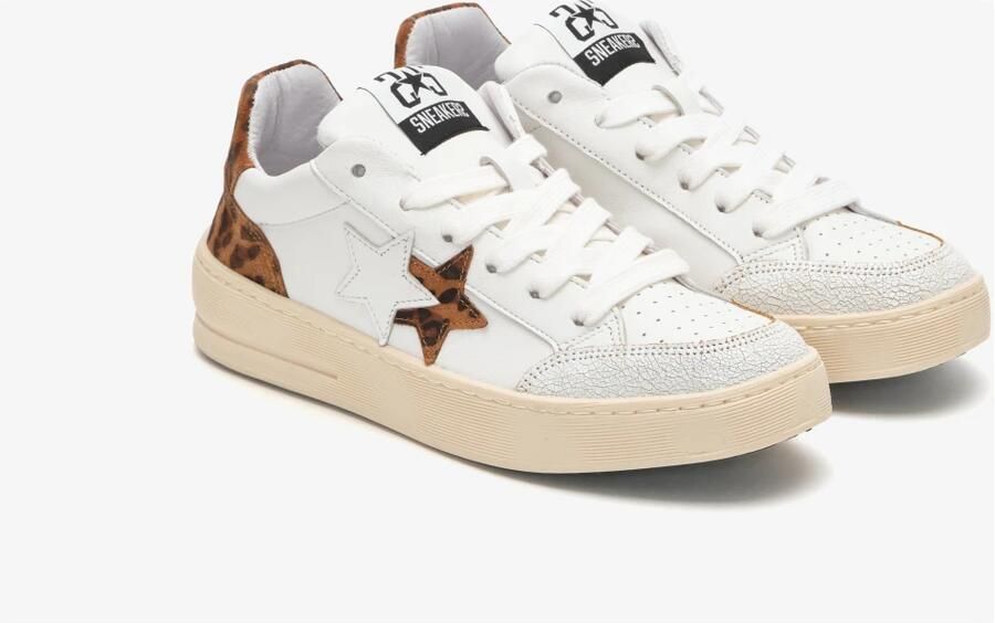 2Star Luipaarddetail Wit Leren Sneaker