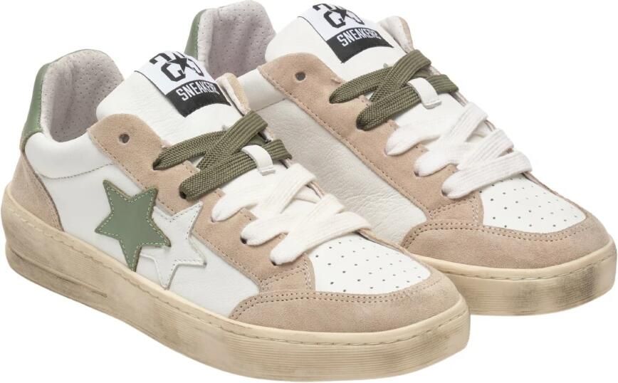 2Star Nieuwe Ster Leren Sneakers Beige Gebruikt Effect