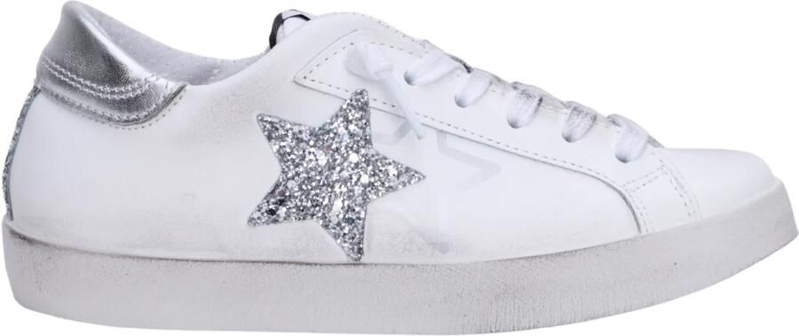 2Star Witte Leren Lage Sneakers met Zilveren Glitterdetails - Foto 7