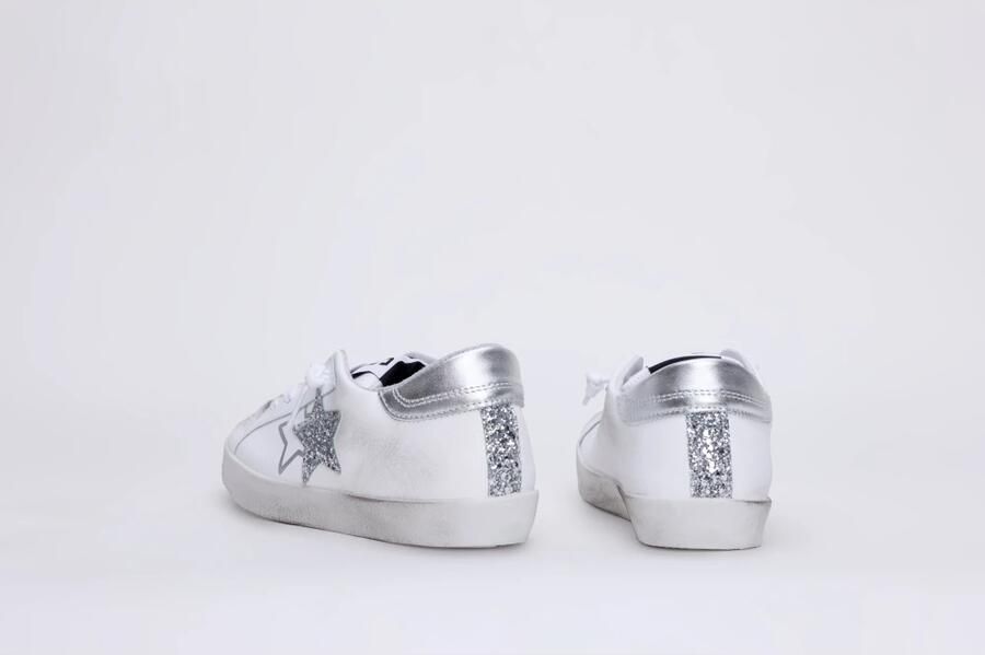 2Star Witte Leren Lage Sneakers met Zilveren Glitterdetails - Foto 2