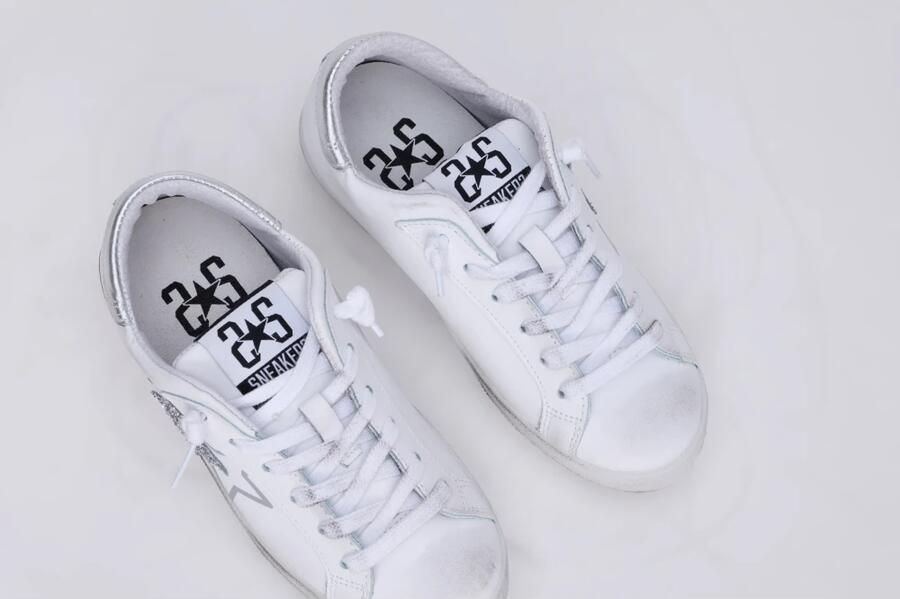 2Star Witte Leren Lage Sneakers met Zilveren Glitterdetails - Foto 3