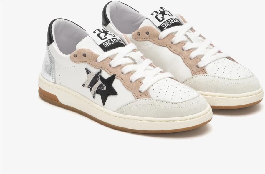 2Star Witte leren sneakers met beige zwart en zebra details - Foto 3