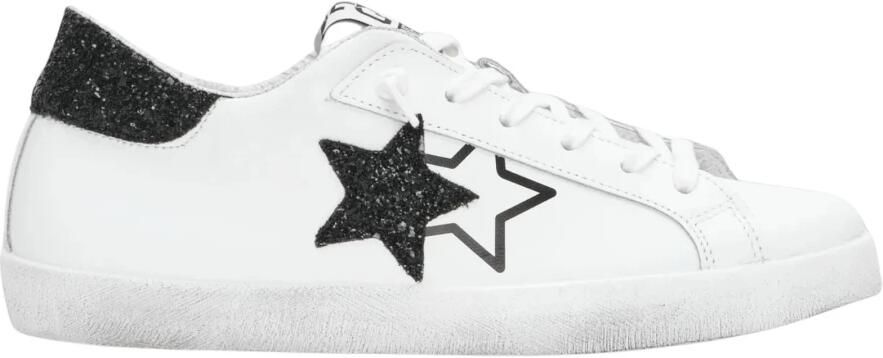 2Star Witte leren sneakers met zwarte glitterdetails