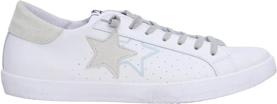 2Star Witte leren sneaker met ijs suède details