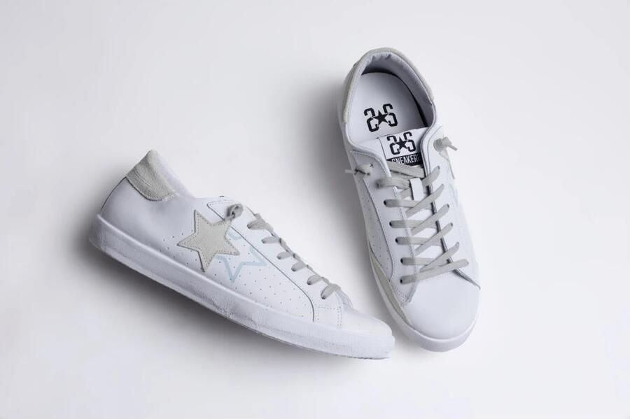 2Star Witte leren sneaker met ijs suède details - Foto 4