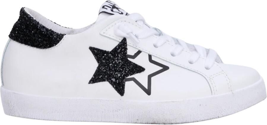 2Star Witte leren sneakers met zwarte glitterdetails