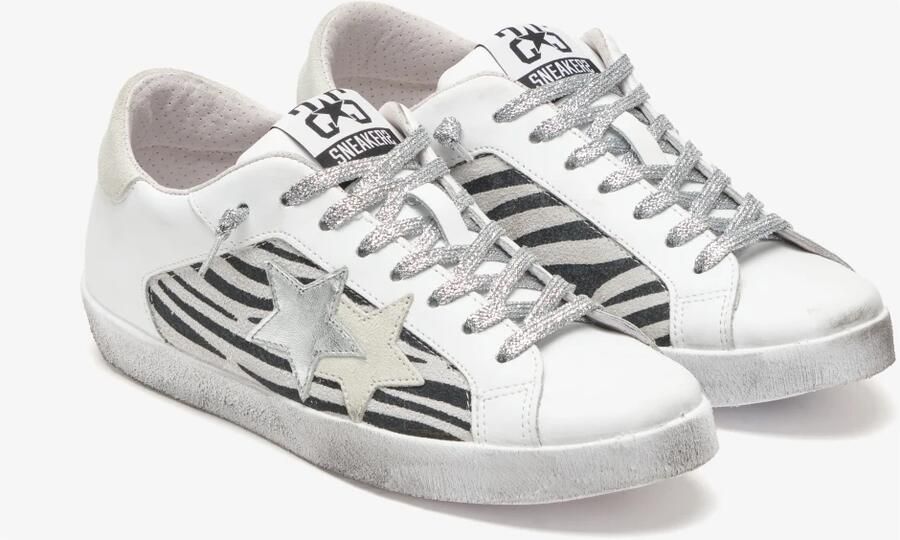 2Star Witte Leren Zebra Sneaker IJs Zilver - Foto 3