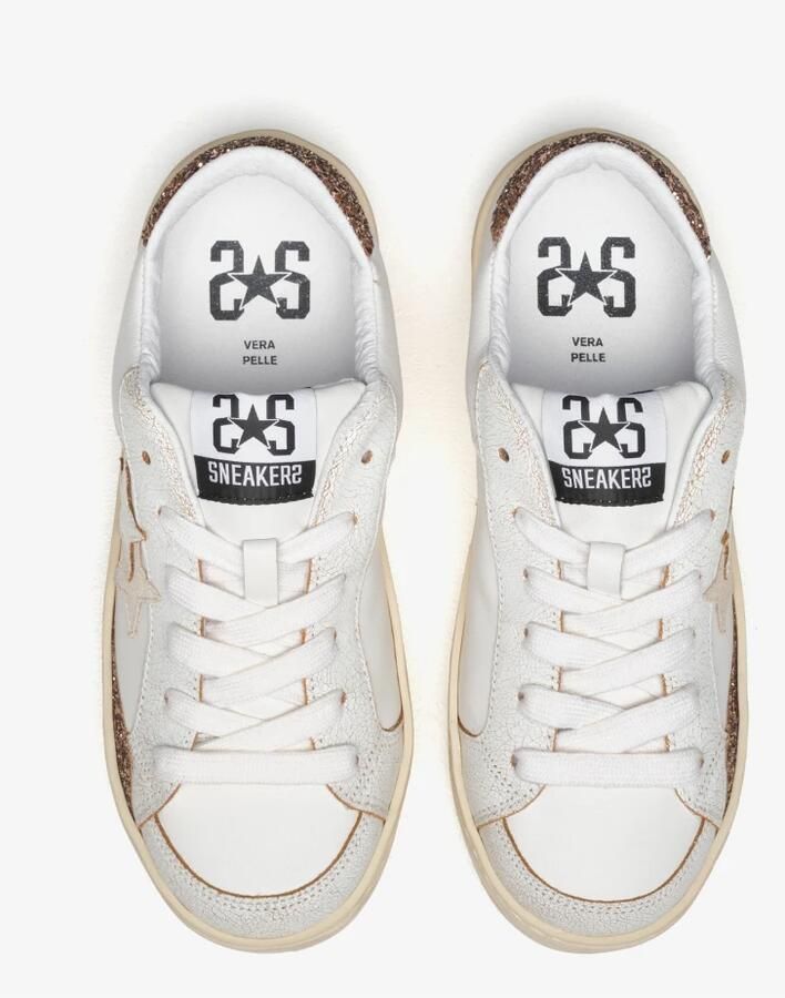 2Star Witte leren sneaker met beige en gouden details - Foto 2