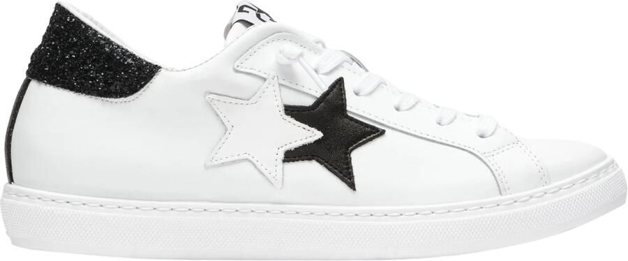 2Star Witte Leren Lage Sneaker met Glitterdetails en Zwart Leer