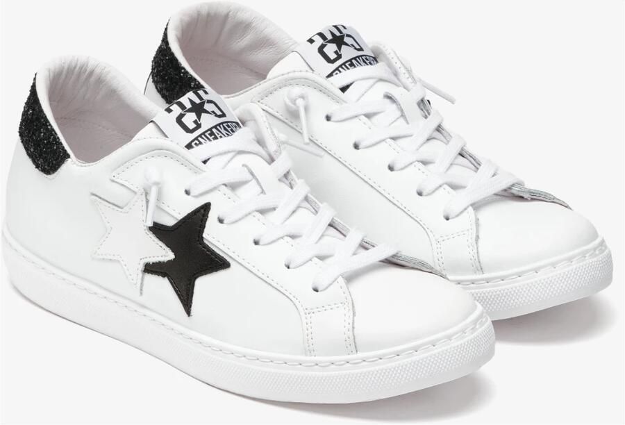 2Star Witte Leren Lage Sneaker met Glitterdetails en Zwart Leer - Foto 3