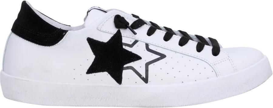 2Star Witte leren sneakers met zwarte suède details