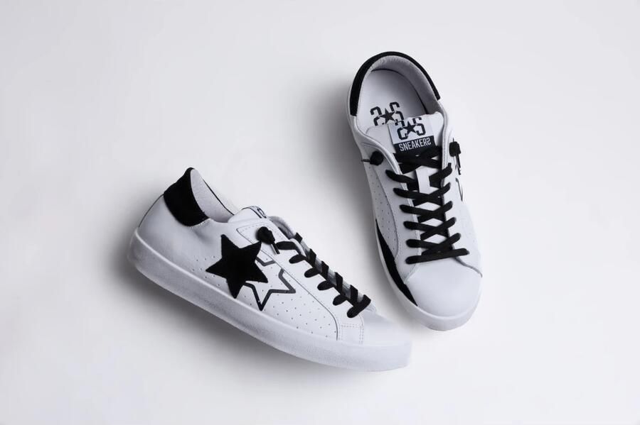 2Star Witte Leren Sneaker met Zwarte Suède Details - Foto 4