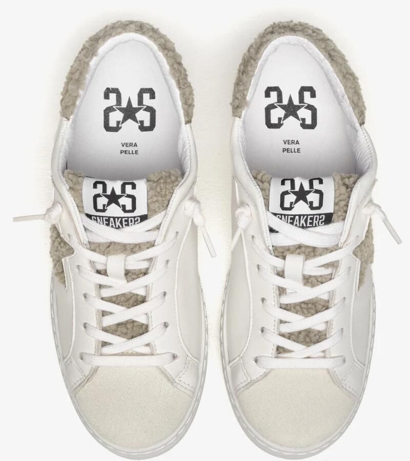 2Star Witte leren sneakers met lichtgroene teddydetails - Foto 2