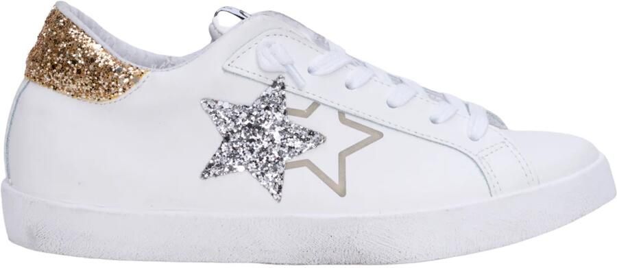 2Star Handgemaakte Italiaanse leren sneakers wit zilver goud