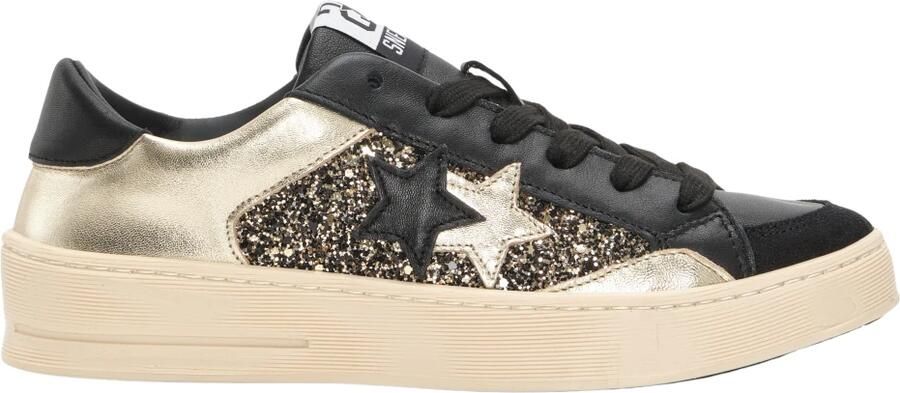 2Star Zwarte leren sneakers met gouden details - Foto 1