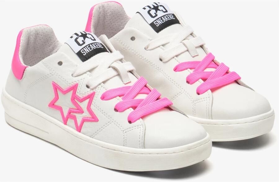 2Star Witte Leren Geborduurde Sneaker
