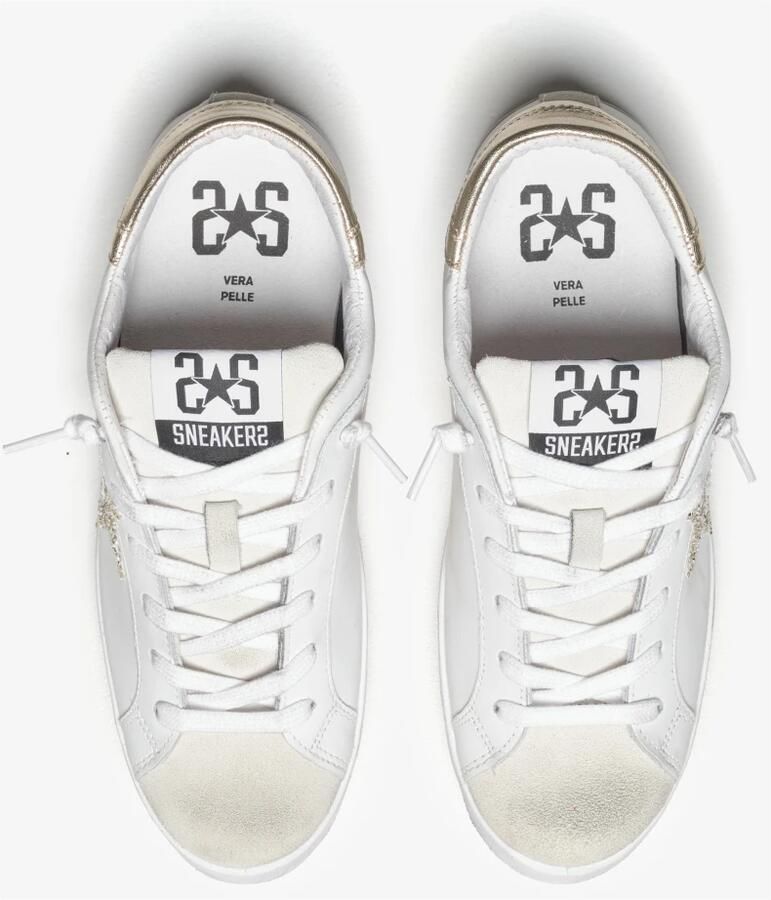 2Star Witte Leren Glitter Sneakers met Gouden Details