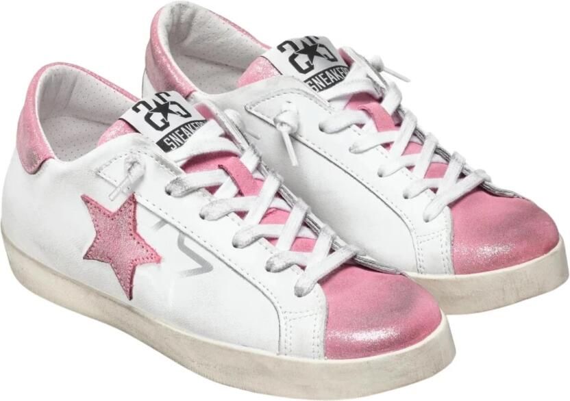 2STAR Witte Leren Lage Glitter Sneakers - Foto 2